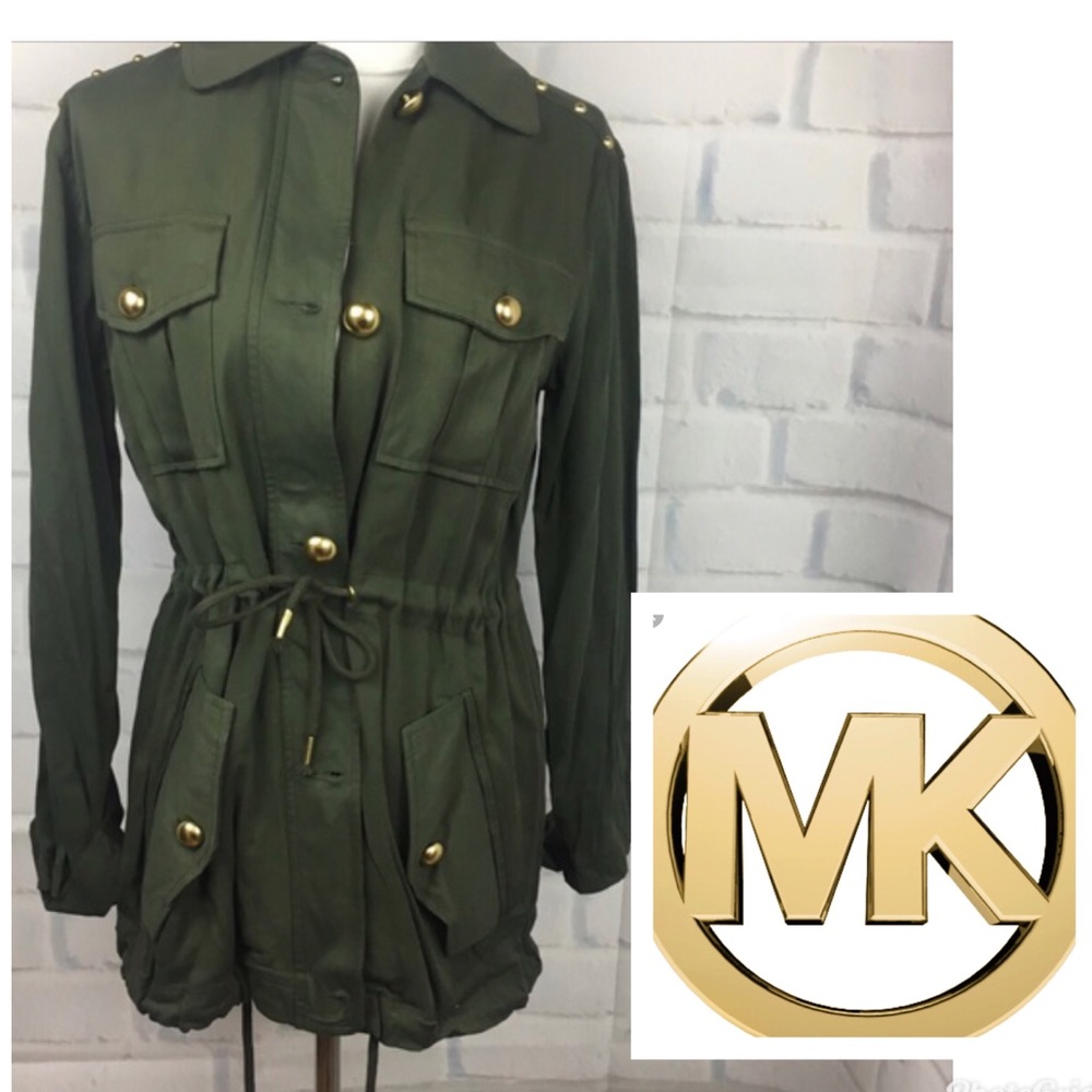 Michael Kors Olive Green Utility Jacket with Gold Hardware